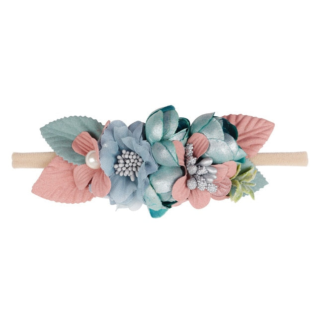 IBOWS Hair Accessories Lovely Baby Headband Fake Flower Nylon Hair Bands For Kids Artificial Floral Elastic Head Bands Headwear