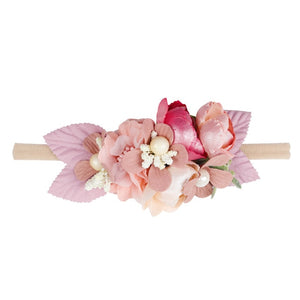 IBOWS Hair Accessories Lovely Baby Headband Fake Flower Nylon Hair Bands For Kids Artificial Floral Elastic Head Bands Headwear