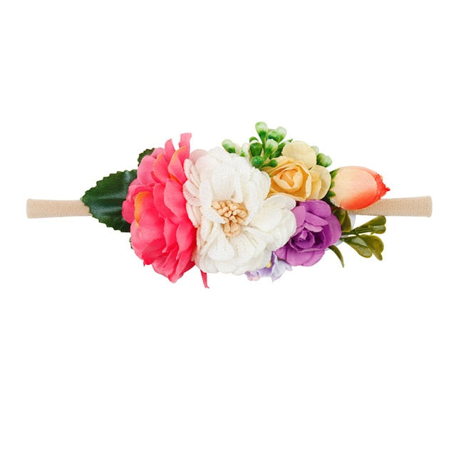 IBOWS Hair Accessories Lovely Baby Headband Fake Flower Nylon Hair Bands For Kids Artificial Floral Elastic Head Bands Headwear