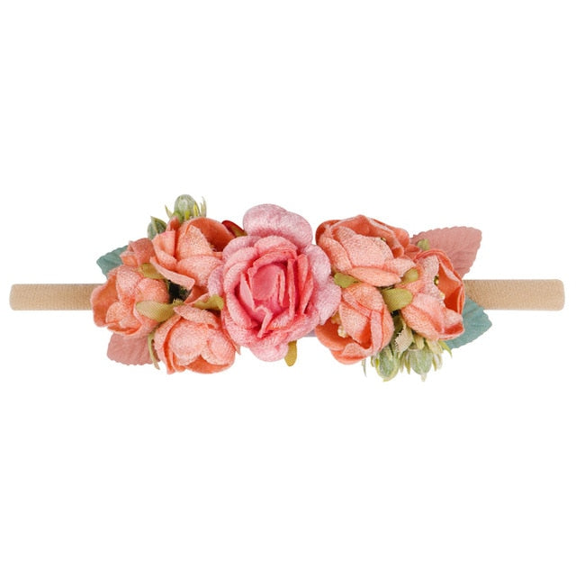 IBOWS Hair Accessories Lovely Baby Headband Fake Flower Nylon Hair Bands For Kids Artificial Floral Elastic Head Bands Headwear