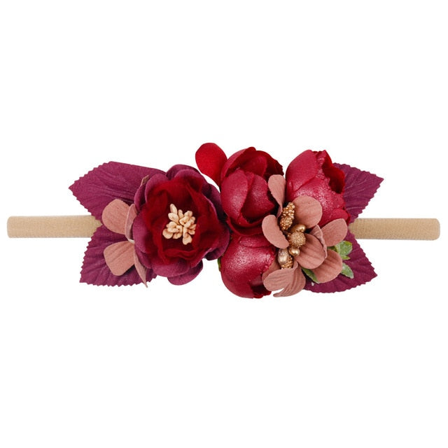 IBOWS Hair Accessories Lovely Baby Headband Fake Flower Nylon Hair Bands For Kids Artificial Floral Elastic Head Bands Headwear
