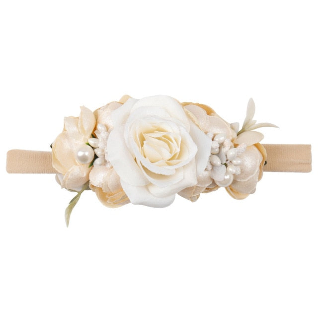 IBOWS Hair Accessories Lovely Baby Headband Fake Flower Nylon Hair Bands For Kids Artificial Floral Elastic Head Bands Headwear