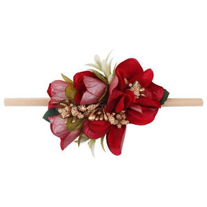 IBOWS Hair Accessories Lovely Baby Headband Fake Flower Nylon Hair Bands For Kids Artificial Floral Elastic Head Bands Headwear