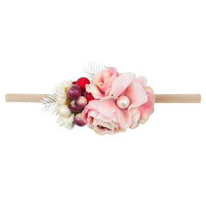IBOWS Hair Accessories Lovely Baby Headband Fake Flower Nylon Hair Bands For Kids Artificial Floral Elastic Head Bands Headwear