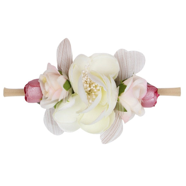 IBOWS Hair Accessories Lovely Baby Headband Fake Flower Nylon Hair Bands For Kids Artificial Floral Elastic Head Bands Headwear
