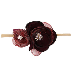 IBOWS Hair Accessories Lovely Baby Headband Fake Flower Nylon Hair Bands For Kids Artificial Floral Elastic Head Bands Headwear