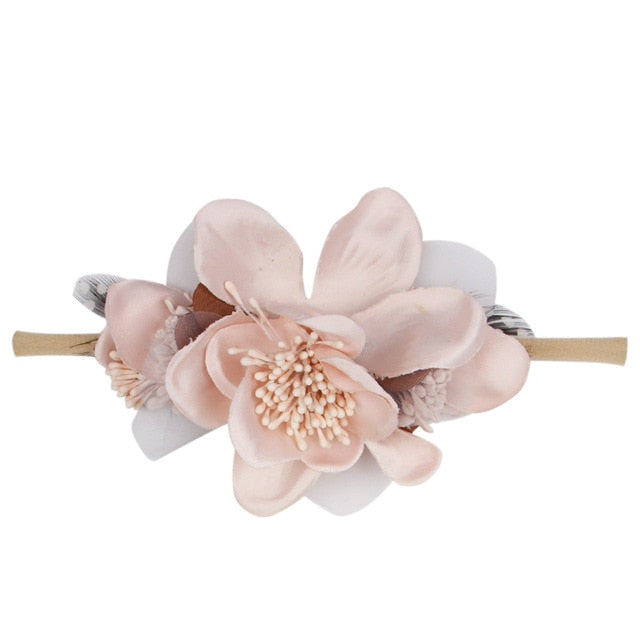 IBOWS Hair Accessories Lovely Baby Headband Fake Flower Nylon Hair Bands For Kids Artificial Floral Elastic Head Bands Headwear