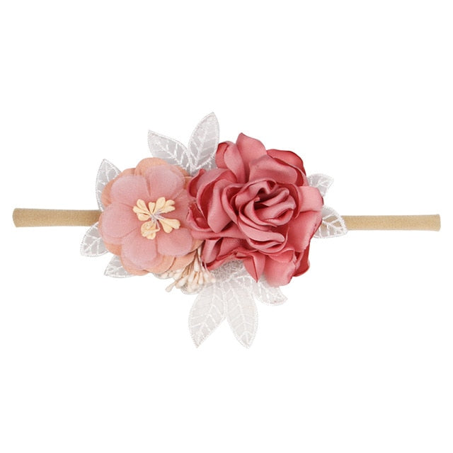 IBOWS Hair Accessories Lovely Baby Headband Fake Flower Nylon Hair Bands For Kids Artificial Floral Elastic Head Bands Headwear