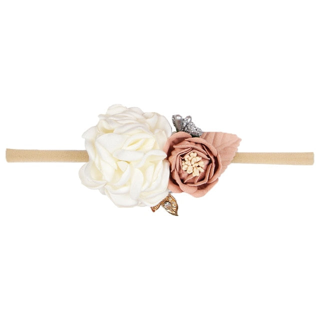 IBOWS Hair Accessories Lovely Baby Headband Fake Flower Nylon Hair Bands For Kids Artificial Floral Elastic Head Bands Headwear