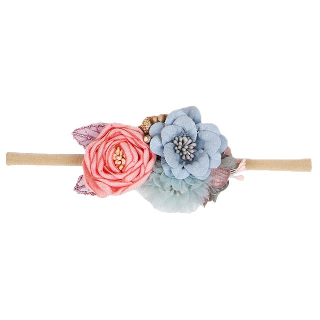 IBOWS Hair Accessories Lovely Baby Headband Fake Flower Nylon Hair Bands For Kids Artificial Floral Elastic Head Bands Headwear