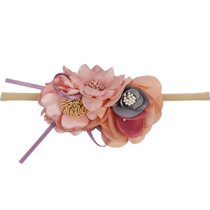 IBOWS Hair Accessories Lovely Baby Headband Fake Flower Nylon Hair Bands For Kids Artificial Floral Elastic Head Bands Headwear