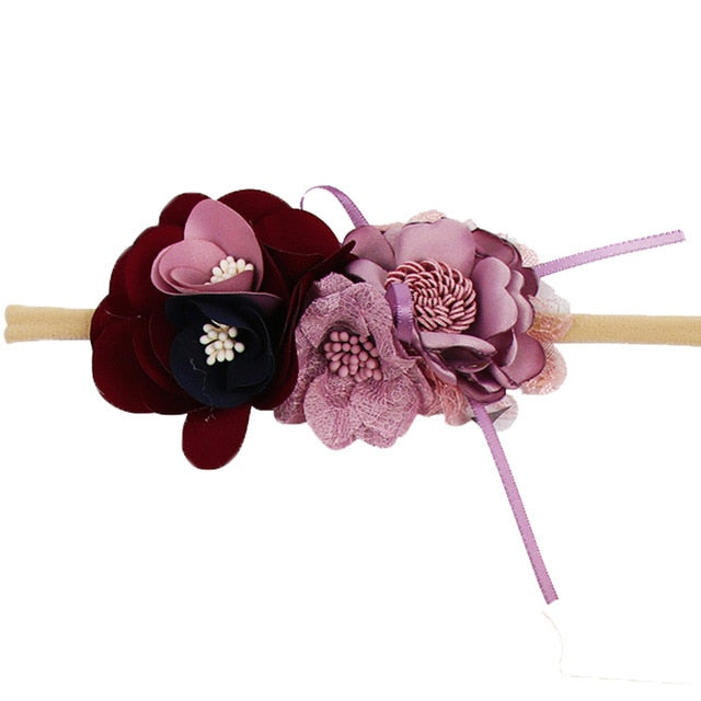 IBOWS Hair Accessories Lovely Baby Headband Fake Flower Nylon Hair Bands For Kids Artificial Floral Elastic Head Bands Headwear