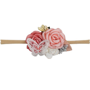 IBOWS Hair Accessories Lovely Baby Headband Fake Flower Nylon Hair Bands For Kids Artificial Floral Elastic Head Bands Headwear