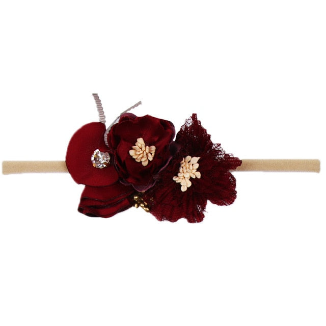 IBOWS Hair Accessories Lovely Baby Headband Fake Flower Nylon Hair Bands For Kids Artificial Floral Elastic Head Bands Headwear