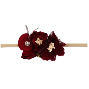 IBOWS Hair Accessories Lovely Baby Headband Fake Flower Nylon Hair Bands For Kids Artificial Floral Elastic Head Bands Headwear
