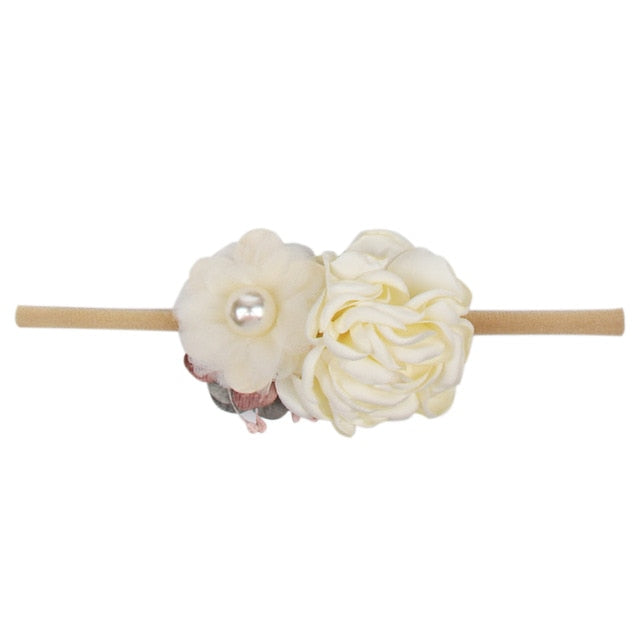 IBOWS Hair Accessories Lovely Baby Headband Fake Flower Nylon Hair Bands For Kids Artificial Floral Elastic Head Bands Headwear