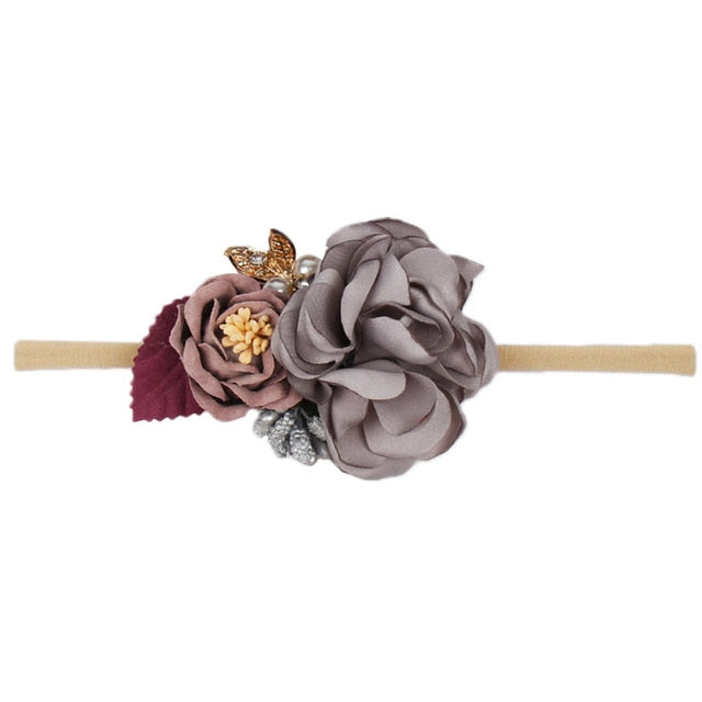 IBOWS Hair Accessories Lovely Baby Headband Fake Flower Nylon Hair Bands For Kids Artificial Floral Elastic Head Bands Headwear