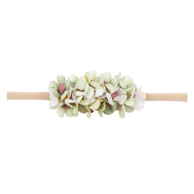 IBOWS Hair Accessories Lovely Baby Headband Fake Flower Nylon Hair Bands For Kids Artificial Floral Elastic Head Bands Headwear