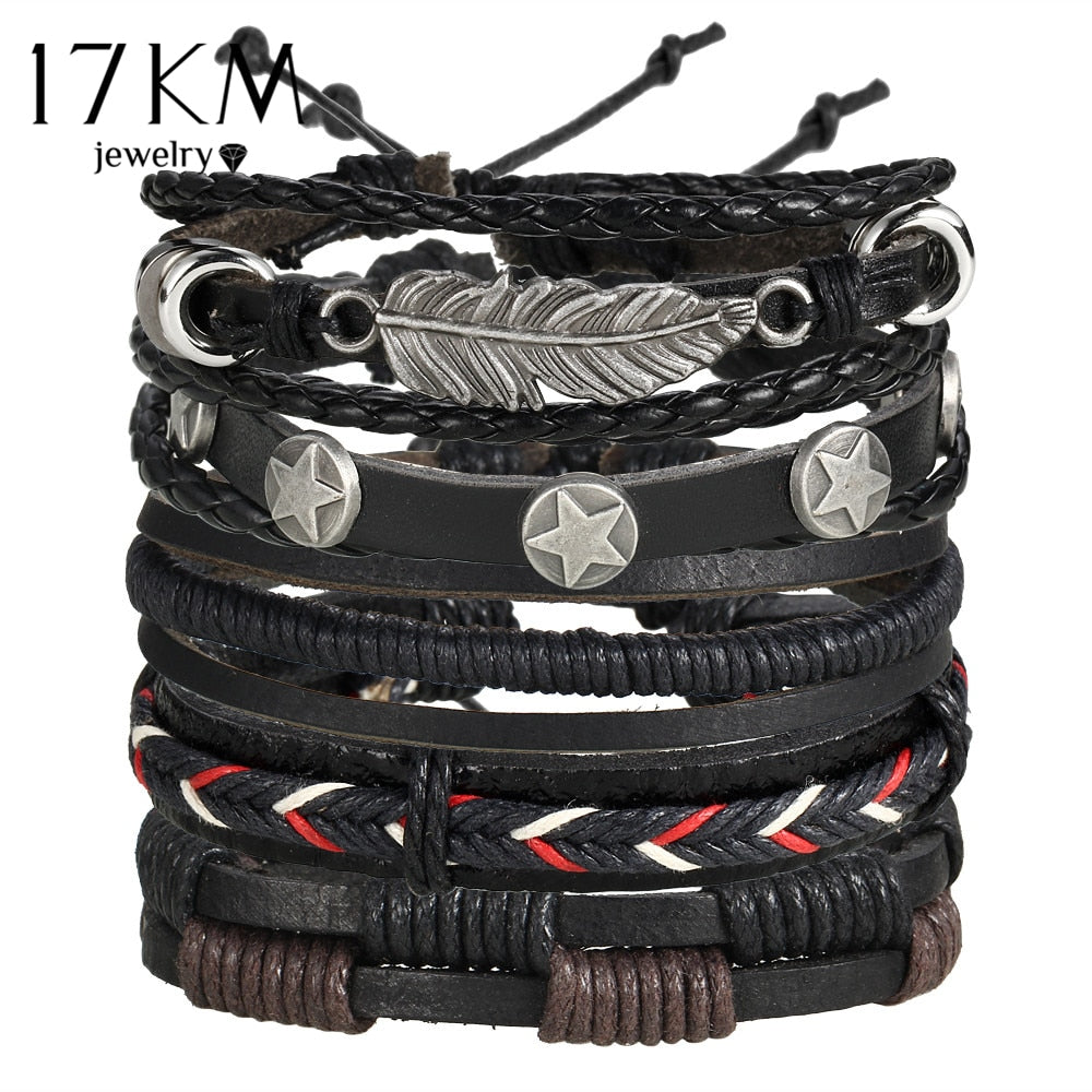 Vintage Multiple Charm Bracelets Set For Men Woman Fashion Wristbands Owl Leaf Leather Bracelet Bangles 2019 Party Jewelry