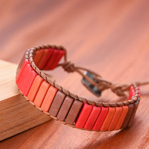 Chakra Bracelet Jewelry Handmade Multi Color Natural Stone Tube Beads Leather Wrap Couples Bracelets Creative Gifts