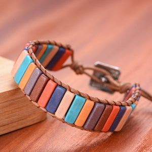 Chakra Bracelet Jewelry Handmade Multi Color Natural Stone Tube Beads Leather Wrap Couples Bracelets Creative Gifts