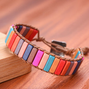 Chakra Bracelet Jewelry Handmade Multi Color Natural Stone Tube Beads Leather Wrap Couples Bracelets Creative Gifts