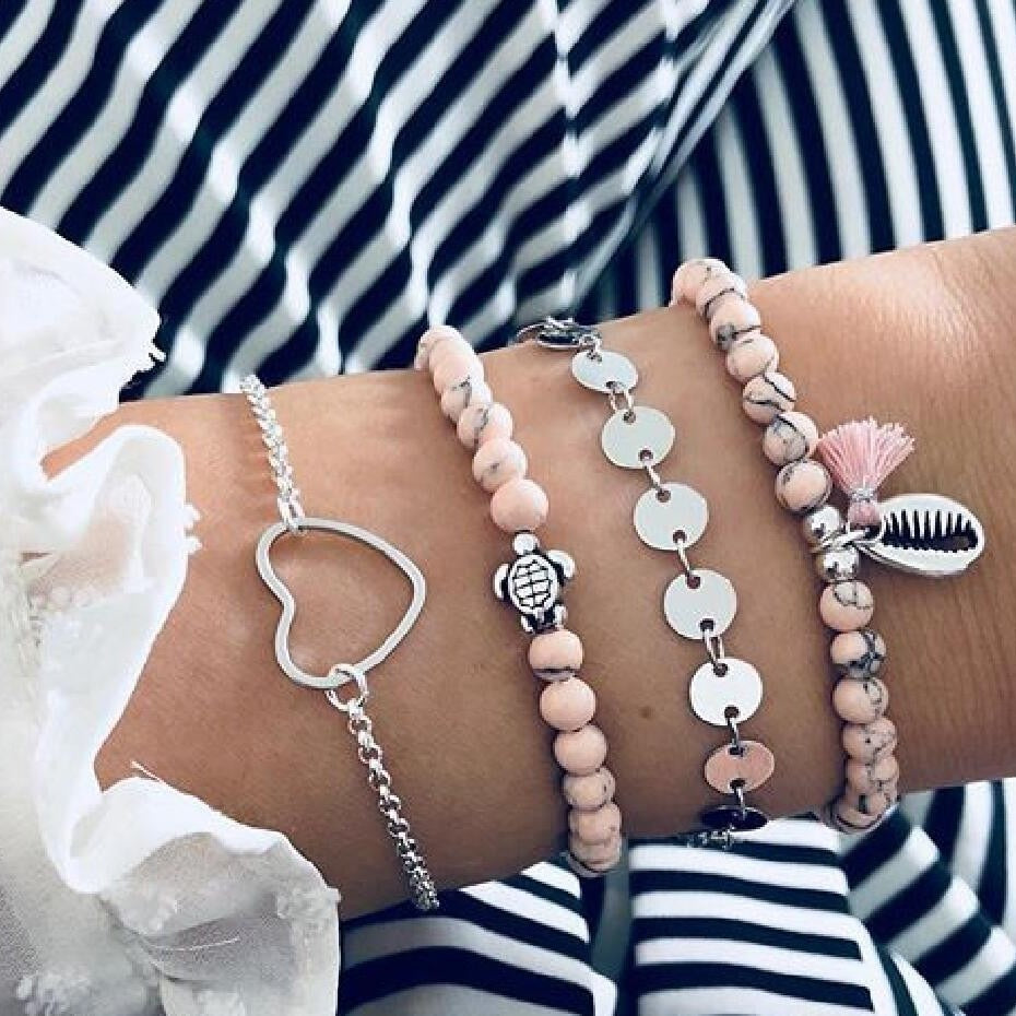 2019  Charm Bracelets & Bangles Set Bohemian Vintage Beaded Multilayer Bracelets For Women Fashion Jewelry Wrap Accessories