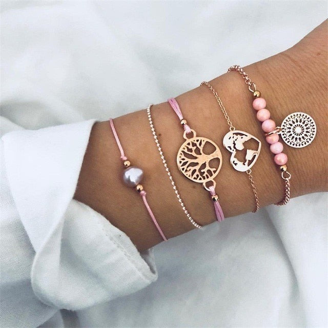 2019  Charm Bracelets & Bangles Set Bohemian Vintage Beaded Multilayer Bracelets For Women Fashion Jewelry Wrap Accessories