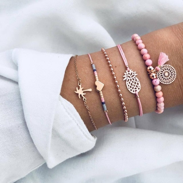 2019  Charm Bracelets & Bangles Set Bohemian Vintage Beaded Multilayer Bracelets For Women Fashion Jewelry Wrap Accessories