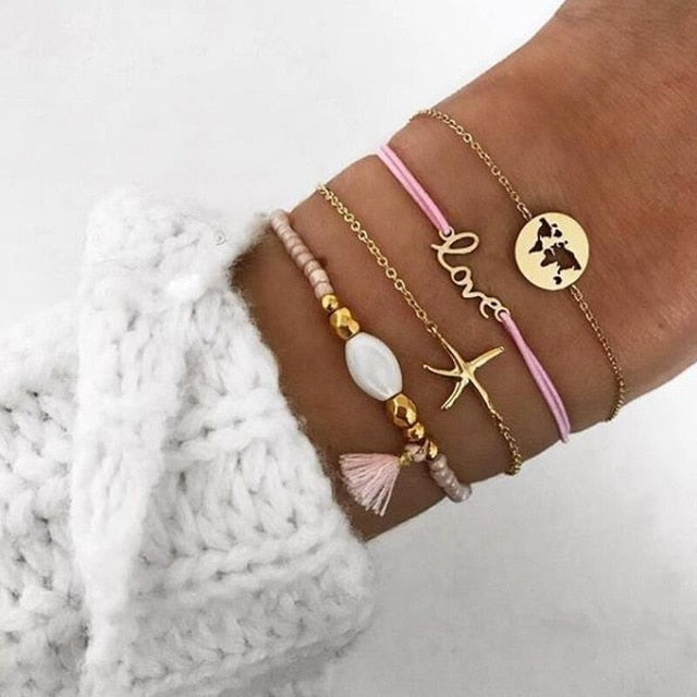2019  Charm Bracelets & Bangles Set Bohemian Vintage Beaded Multilayer Bracelets For Women Fashion Jewelry Wrap Accessories
