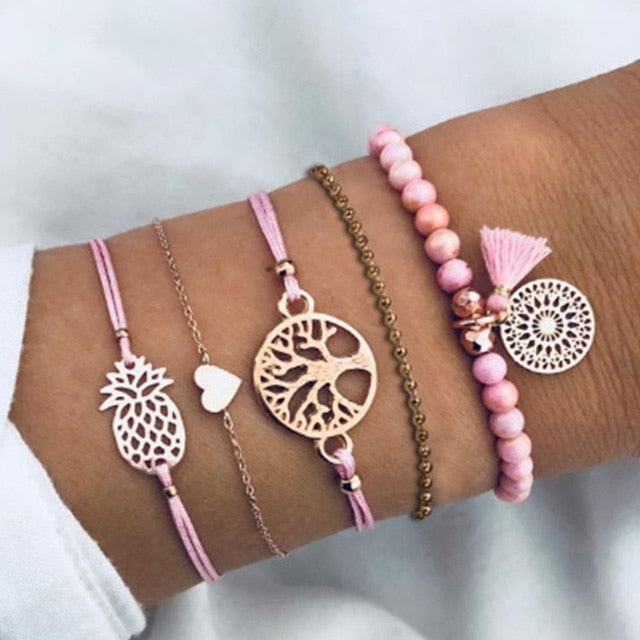 2019  Charm Bracelets & Bangles Set Bohemian Vintage Beaded Multilayer Bracelets For Women Fashion Jewelry Wrap Accessories