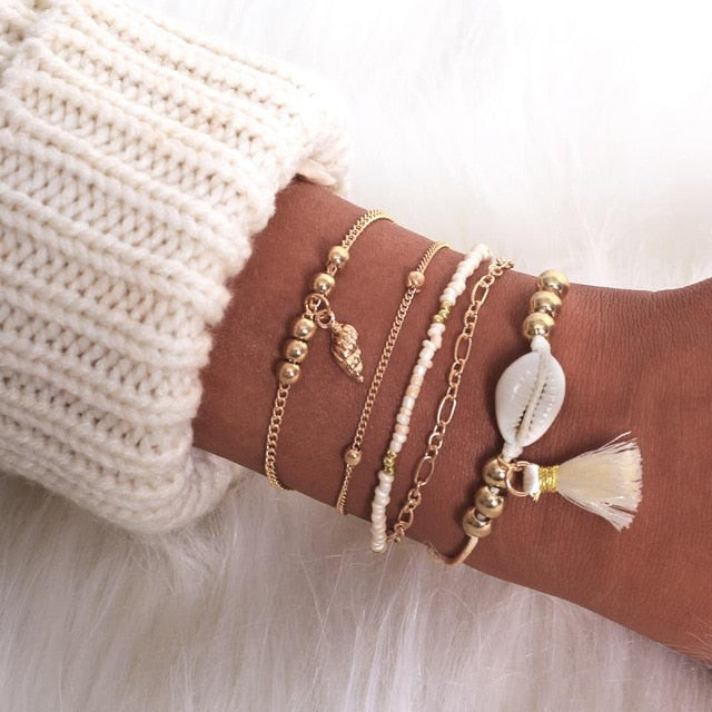 2019  Charm Bracelets & Bangles Set Bohemian Vintage Beaded Multilayer Bracelets For Women Fashion Jewelry Wrap Accessories