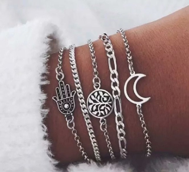2019  Charm Bracelets & Bangles Set Bohemian Vintage Beaded Multilayer Bracelets For Women Fashion Jewelry Wrap Accessories