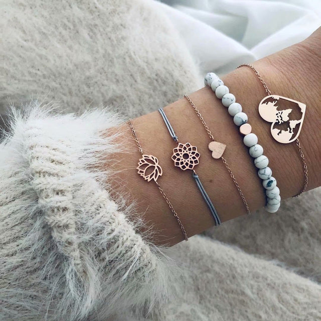 2019  Charm Bracelets & Bangles Set Bohemian Vintage Beaded Multilayer Bracelets For Women Fashion Jewelry Wrap Accessories