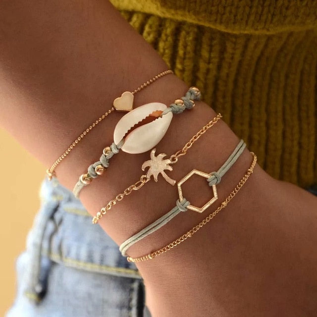 2019  Charm Bracelets & Bangles Set Bohemian Vintage Beaded Multilayer Bracelets For Women Fashion Jewelry Wrap Accessories