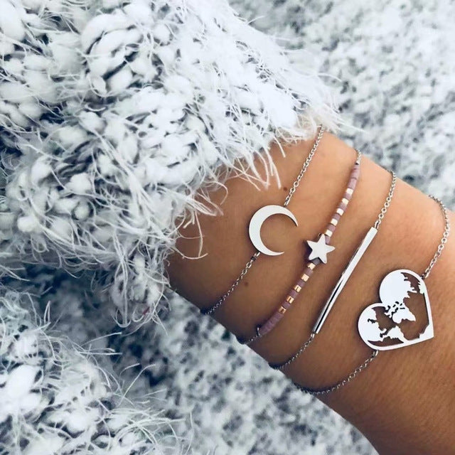 2019  Charm Bracelets & Bangles Set Bohemian Vintage Beaded Multilayer Bracelets For Women Fashion Jewelry Wrap Accessories