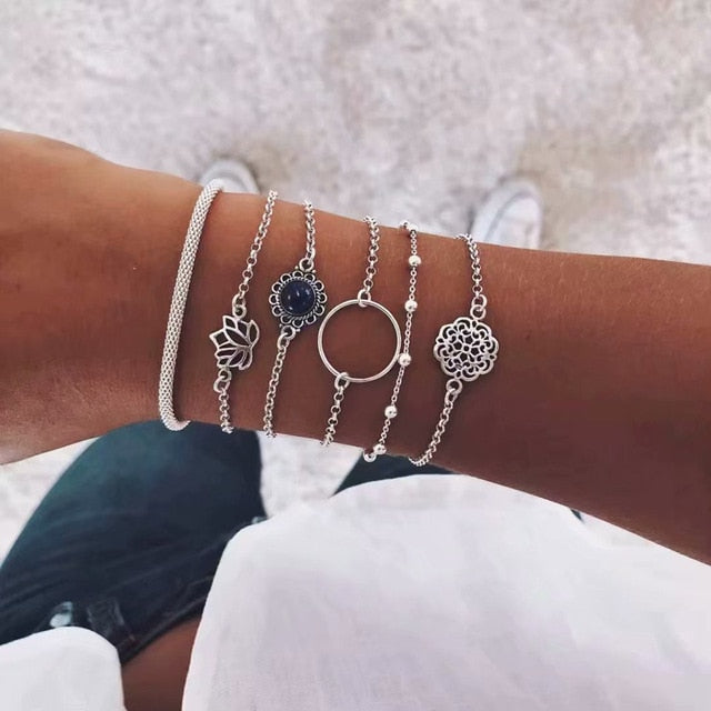 2019  Charm Bracelets & Bangles Set Bohemian Vintage Beaded Multilayer Bracelets For Women Fashion Jewelry Wrap Accessories