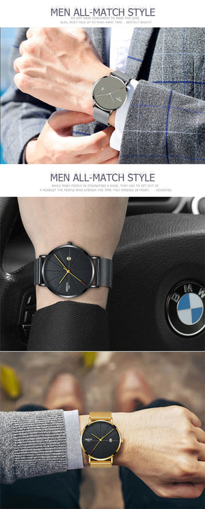 Men Blue Stainless Steel Ultra Thin Watches for Me. Classic Quartz Watch. Luxury Date Men's Wrist Watch