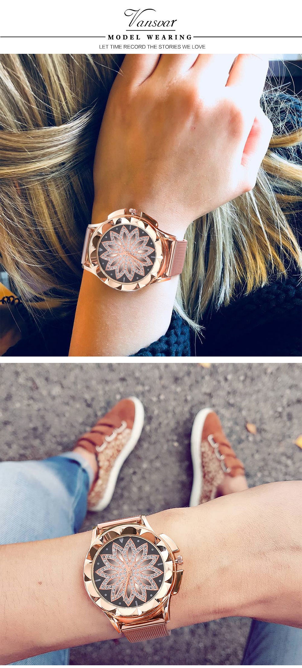 Fashion Women Rose Gold Flower Rhinestone Wrist Watches Luxury Casual Female Quartz Watch Relogio Feminino