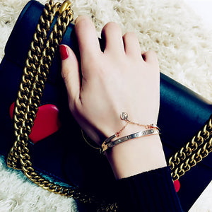 Hot Luxury Rose Gold Stainless Steel Bracelets Bangles Female Heart Forever Love Brand Charm Bracelet for Women Famous Jewelry