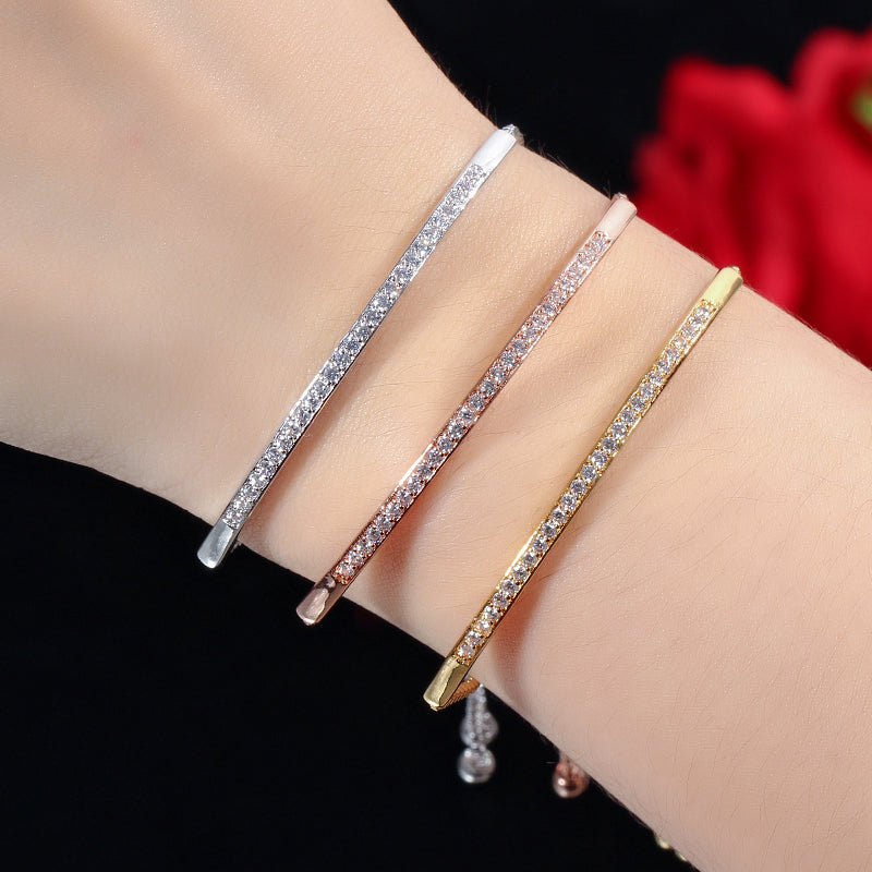 Adjustable Bracelet Bangle for Women Captivate Bar Slider Brilliant CZ Rose Gold Color Jewelry Pulseira Feminia CB089