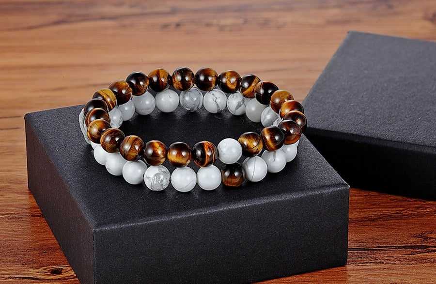 Hot 2pcs/set 7 Style Couples Distance Bracelet Natural Stone Yoga Beaded Bracelet for Men Women Friend Gift Charm Strand Jewelry