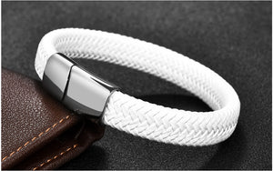 Men Jewelry Black/Brown Braided Leather Bracelet Stainless Steel Magnetic Clasp Fashion Bangles 18.5/22/20.5cm