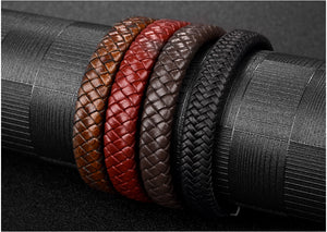 Men Jewelry Black/Brown Braided Leather Bracelet Stainless Steel Magnetic Clasp Fashion Bangles 18.5/22/20.5cm