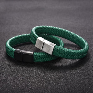 Men Jewelry Black/Brown Braided Leather Bracelet Stainless Steel Magnetic Clasp Fashion Bangles 18.5/22/20.5cm