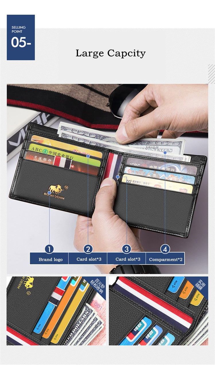 100% Cow Leather Wallet Men Fashion, Bifold Card Holder Wallet, Male Short Standard High Quality Wallet