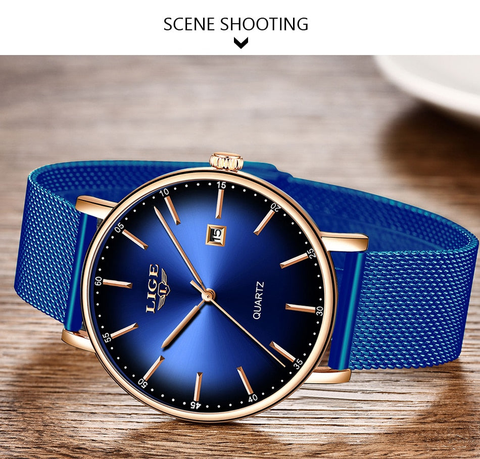 Fashion Men Watches Top Brand Luxury Blue Waterproof Watches, Ultra Thin Date Simple Casual Quartz Watch Men Sports Clock