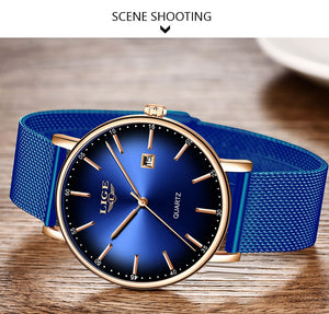 Fashion Men Watches Top Brand Luxury Blue Waterproof Watches, Ultra Thin Date Simple Casual Quartz Watch Men Sports Clock