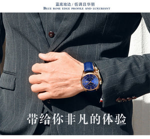 High Quality Rose Gold Dial Watch for Men. Leather Waterproof 30M Watches. Business Fashion Quartz Movement. Auto Date Male Watch