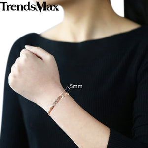 5mm Bracelet for Women Girls 585 Rose Gold Bismark Link Chain Bracelet Woman Jewelry Hot Party Jewelry Gifts 18cm 20cm GB422